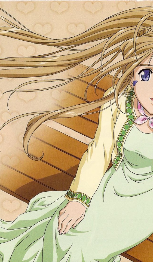 Девушка на скамье в аниме Belldandy