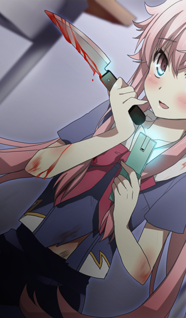 Девушка с окровавленным ножом в аниме Яндере