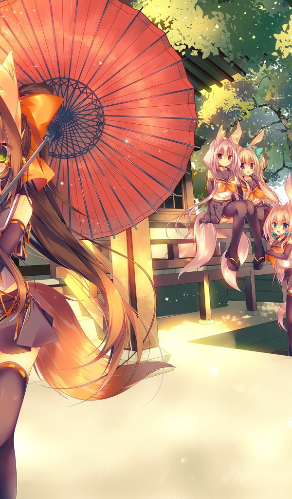 Девушка с зонтом из аниме Кэмономими