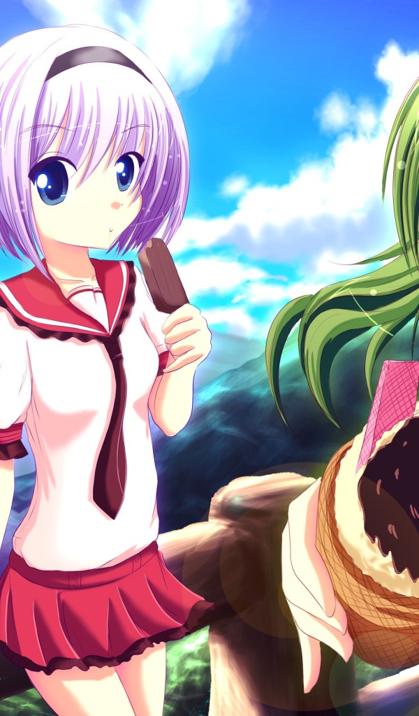 Девушки кушают мороженое в аниме Мост в звездное небо