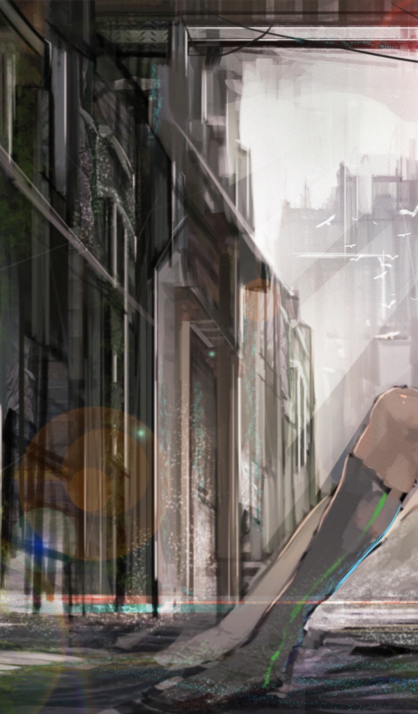 Зеленоглазый Вокалоид сидит у стены на улице