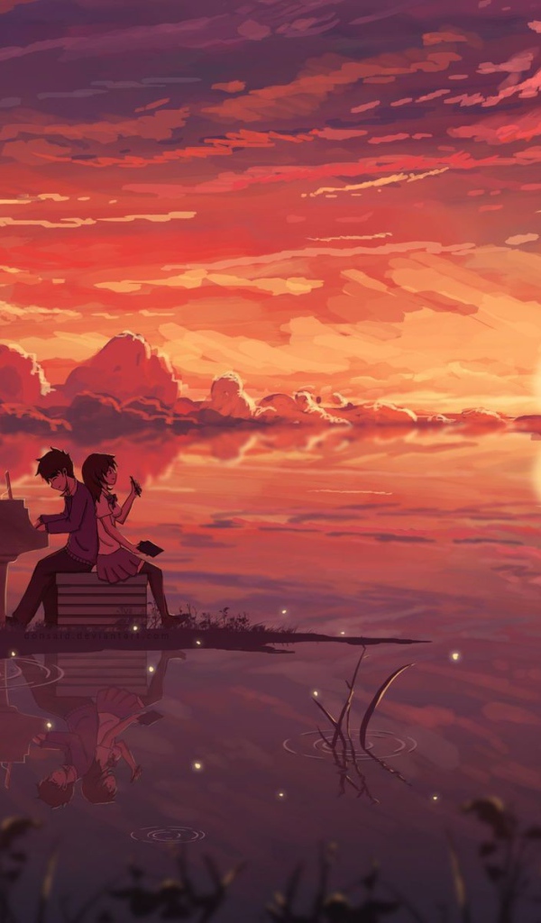 Парень играет на рояле для девушки, аниме