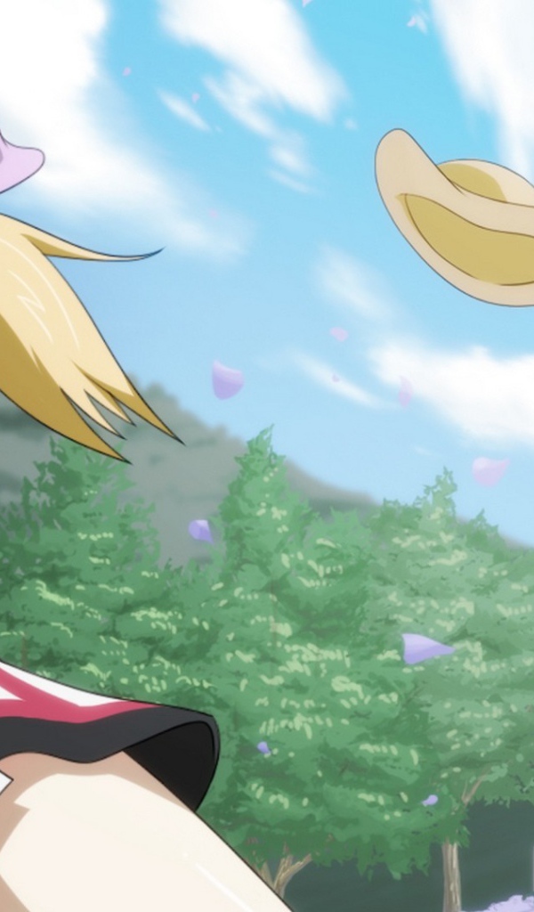 Ветер сорвал шляпу у девушки из аниме Бесконечные небеса