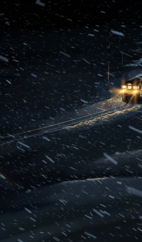 Поезд в снегу в аниме Пять сантиметров в секунду