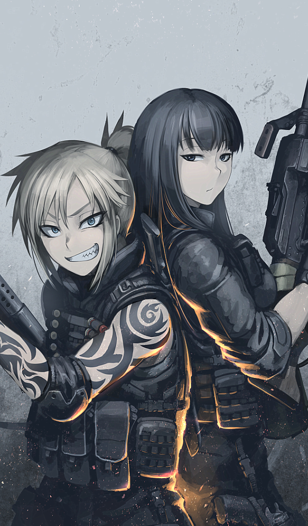 Две девушки солдаты аниме