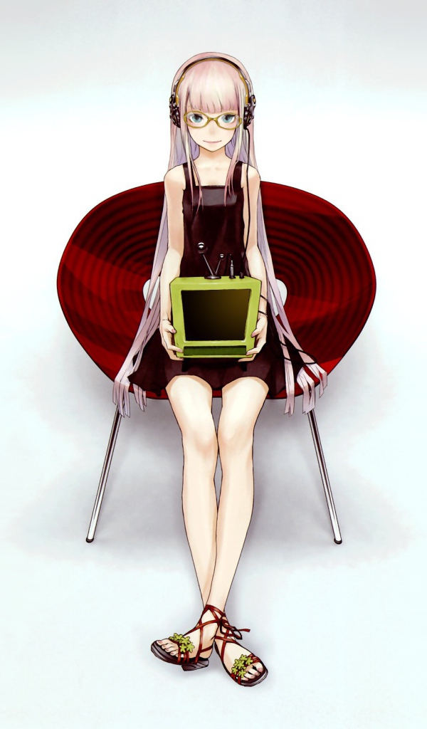 Аниме девушка вокалоид с компьютером