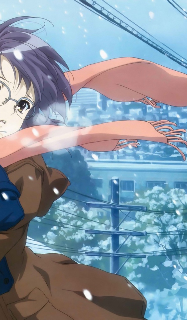 Ветер бьет в лицо девушки аниме