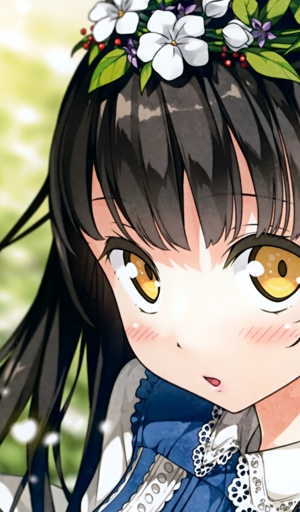 Венок из цветов на голове девушки аниме