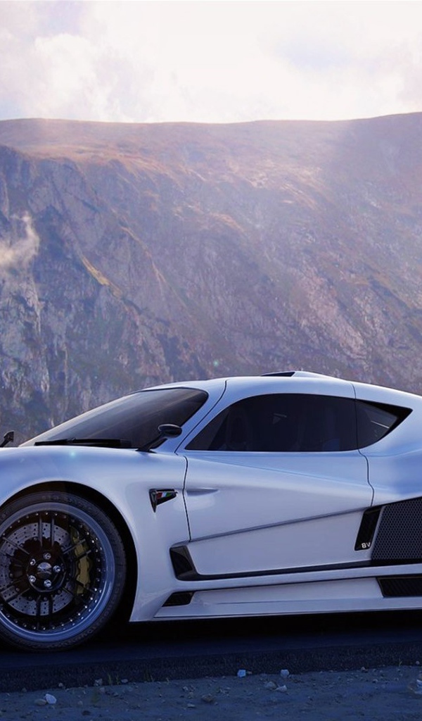 Авто Mazzanti Evantra V8 на фоне ветряков