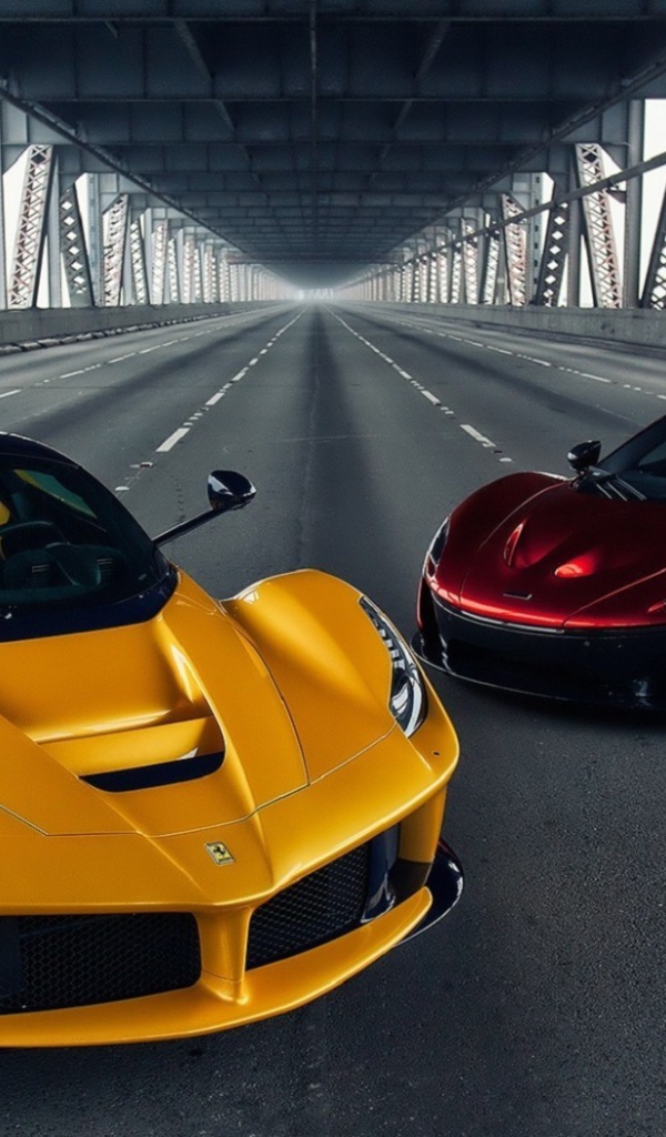 Два гоночных автомобиля на мосту