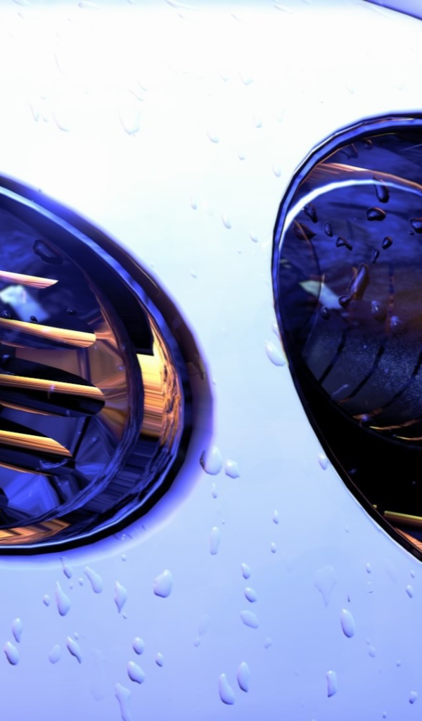Фары белого автомобиля, дождь