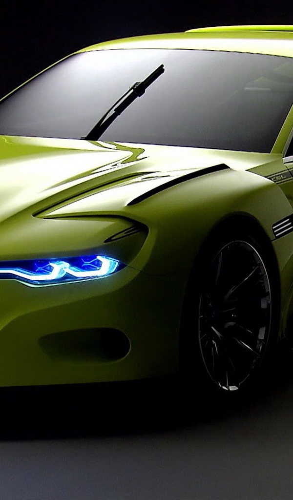 Светло зеленый БМВ, неоновые фары