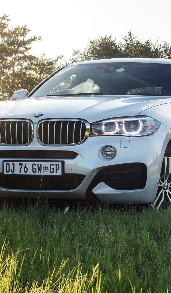 Белый BMW в поле за городом