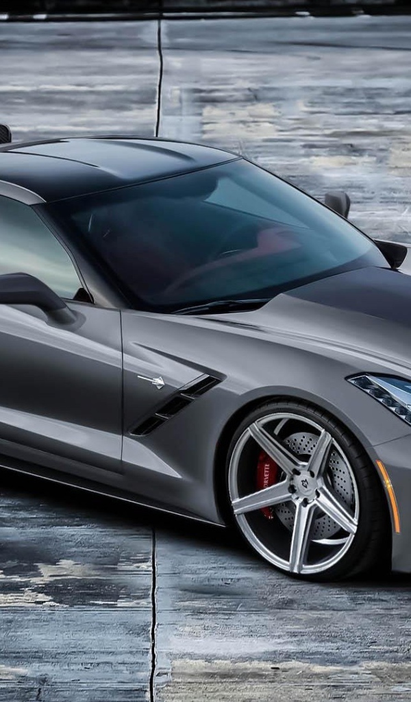 Серебристый спортивный Chevrolet Corvette C7