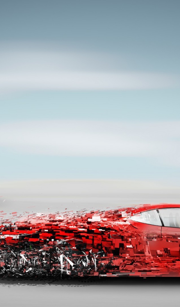 Красный Феррари распадается на части в движении