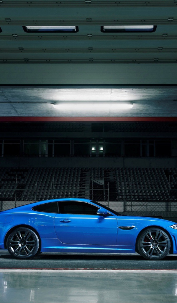 Blue Jaguar XKR-S at the stadium