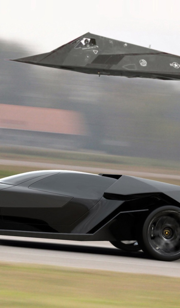 Самолет F-117 Nighthawk соревнуется в скорости с Ламборгини