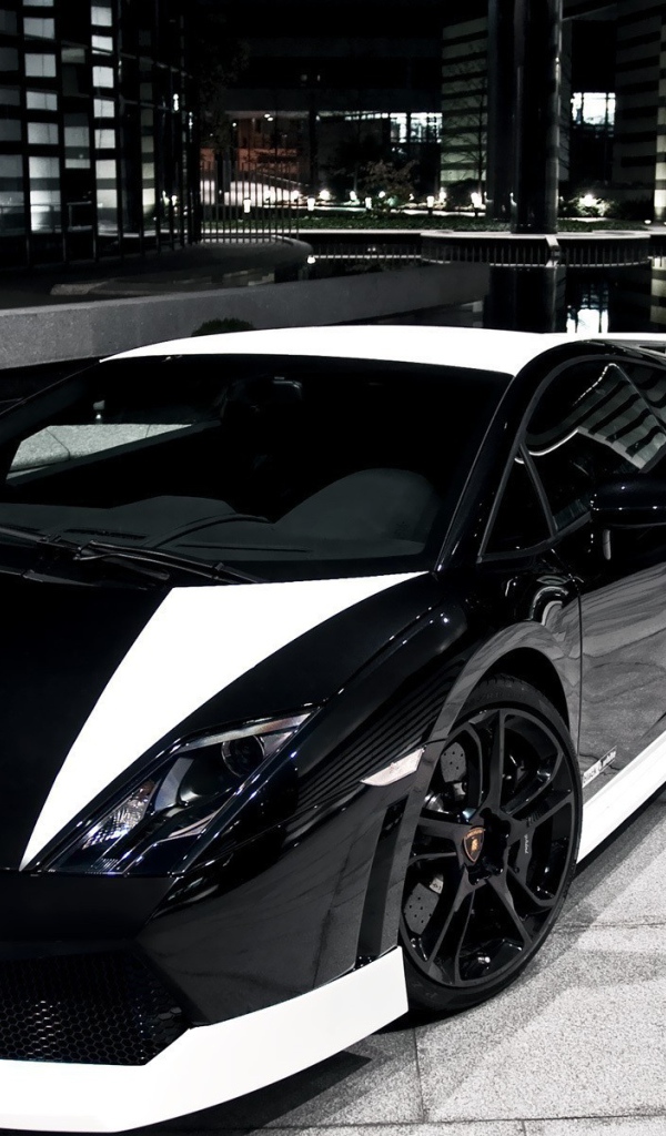 Черно белый Lamborghini в городе