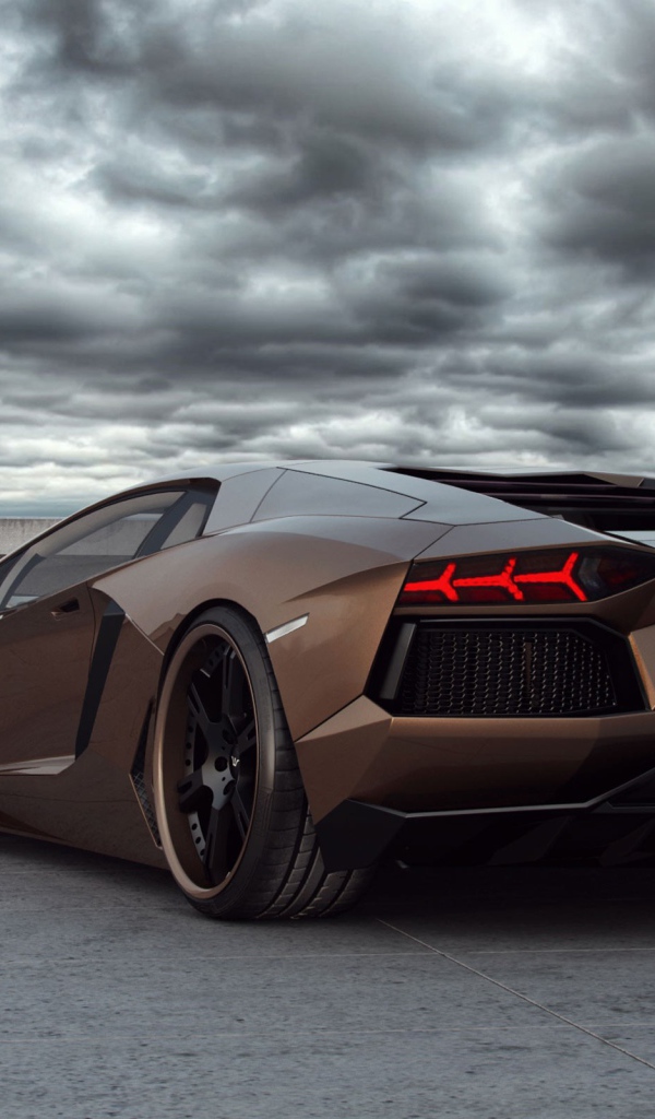 Коричневый Lamborghini Aventador под свинцовым небом