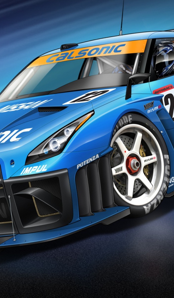 Голубой спортивный Nissan GT-R