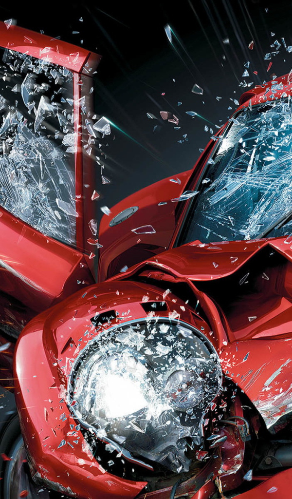 Осколки разбитого автомобиля