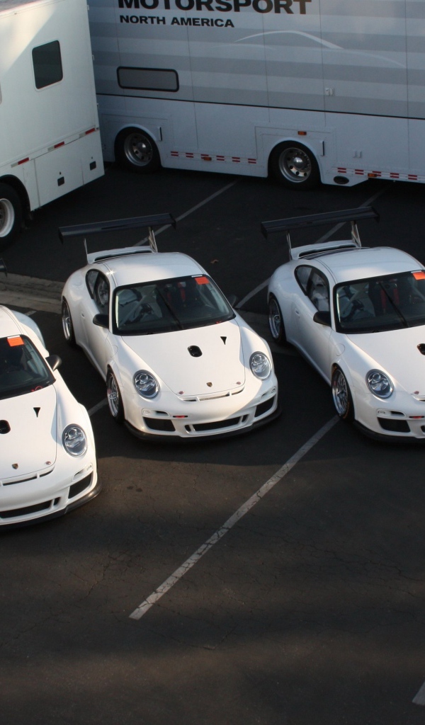 Пять одинаковых белых Porsche