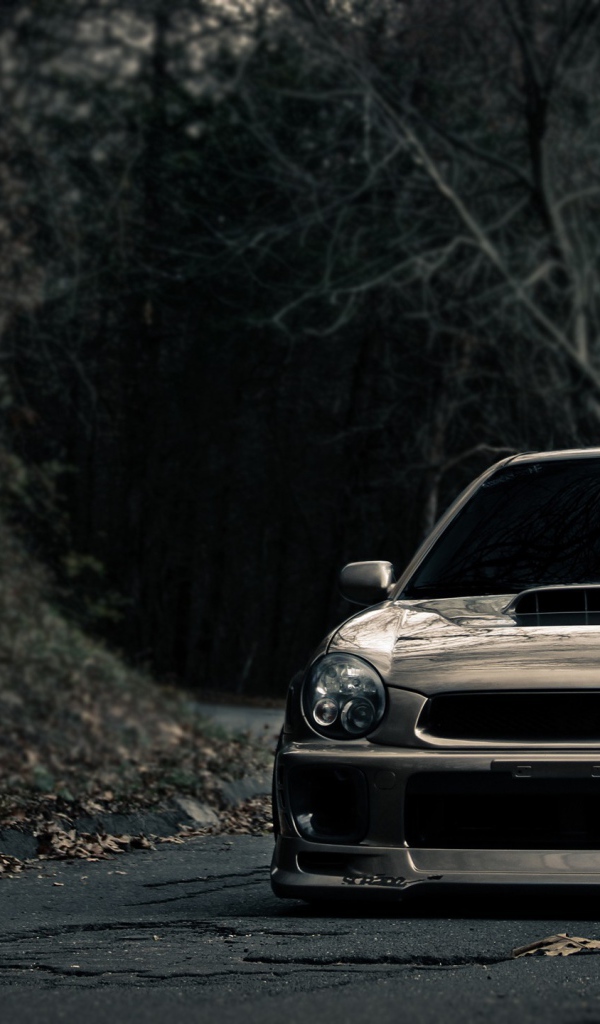 Автомобиль Subaru WRX на фоне темного леса