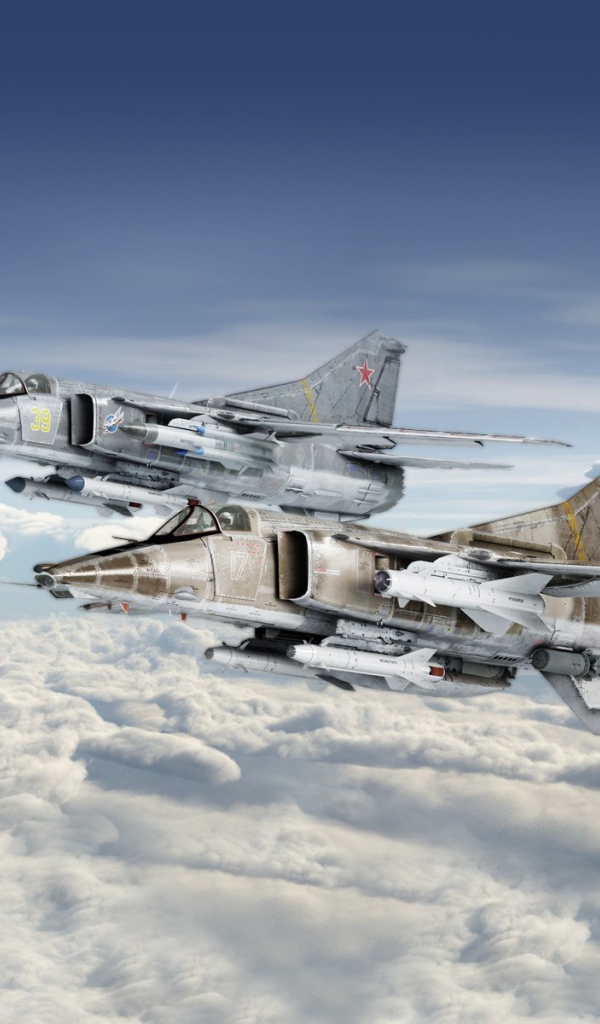 Истребители Mikoyan MiG-27 над облаками