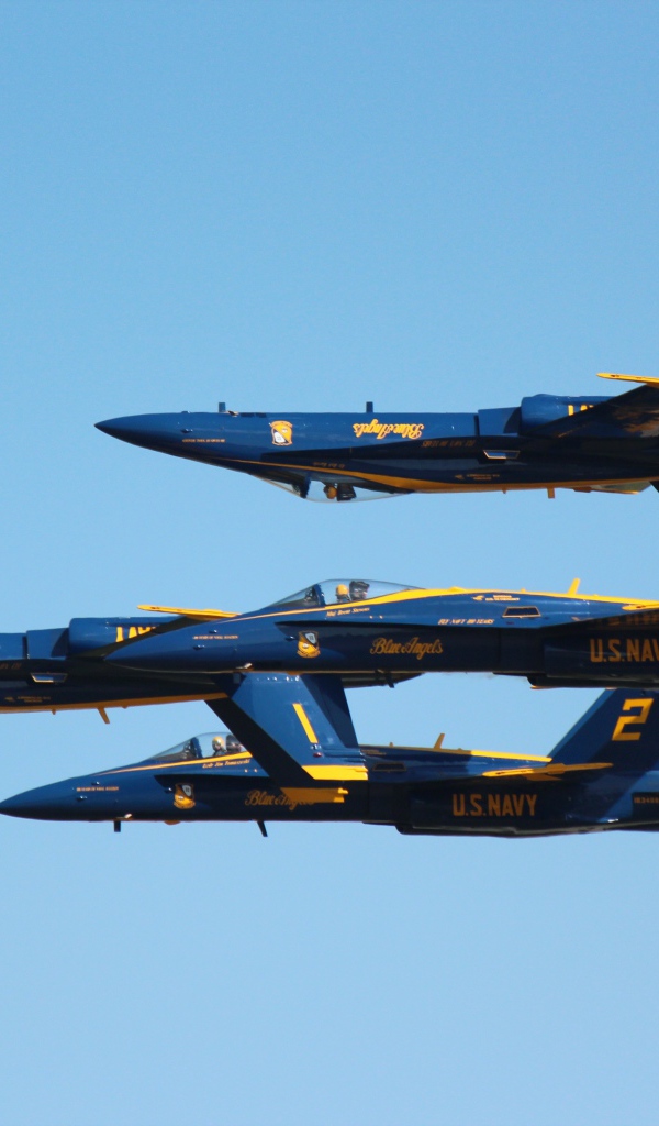 Звено самолетов F-18 Hornet выполняет трюки в небе