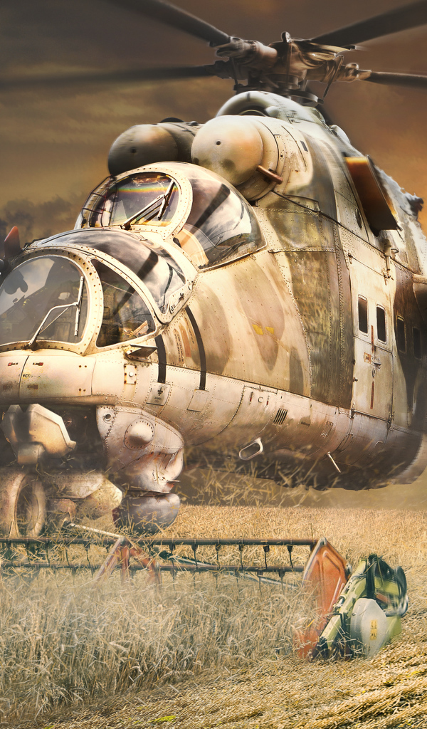 Вертолет МИ-24 на поле