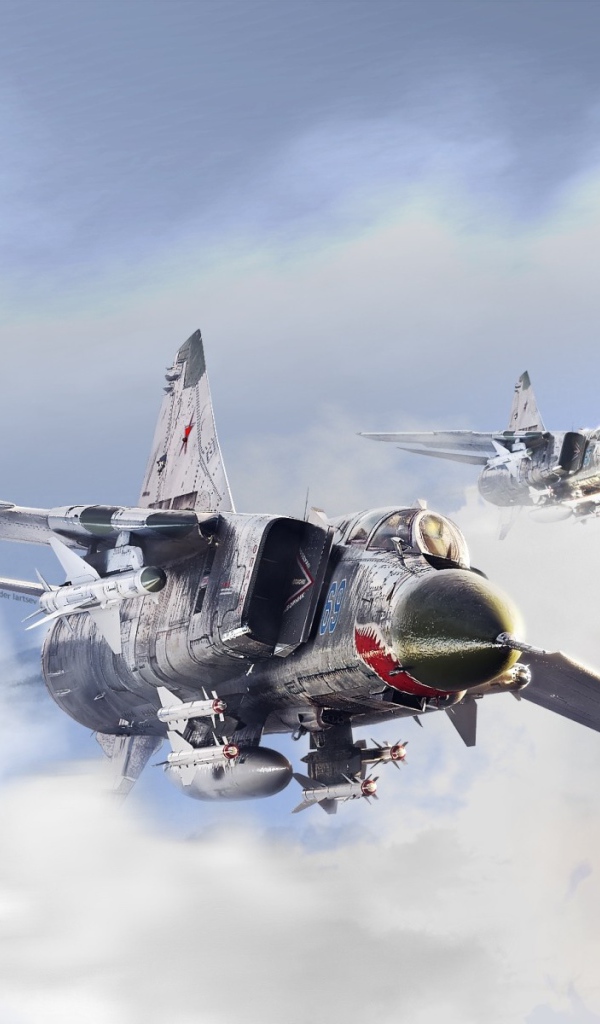 Два истребителя Миг-23 в облаках