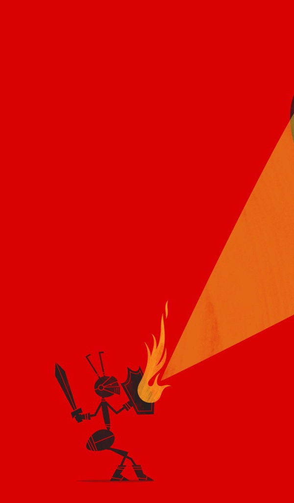 Муравей защищается от луча, красный фон