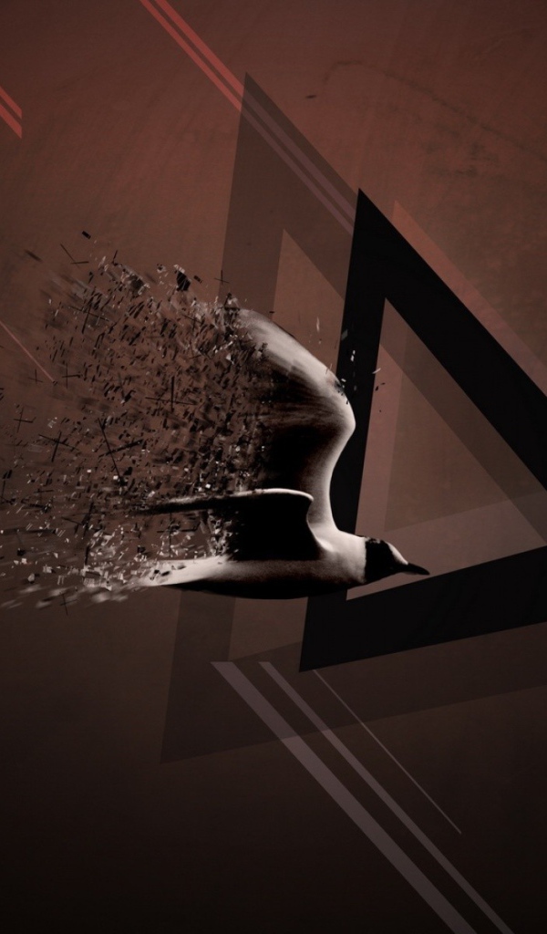 Птица и треугольник, коричневый фон