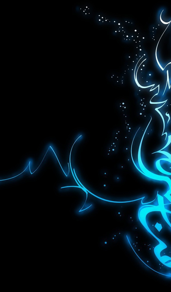 Голубая неоновая надпись, черный фон