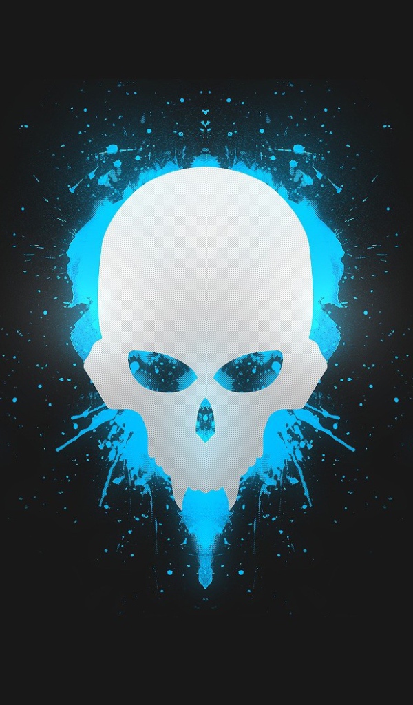 Голубой череп на сером фоне