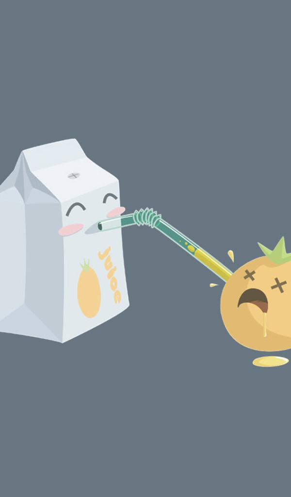 Коробка пьет сок из апельсина