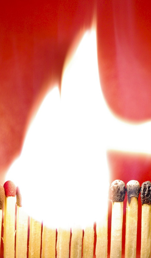 Горящий ряд спичек на красном фоне