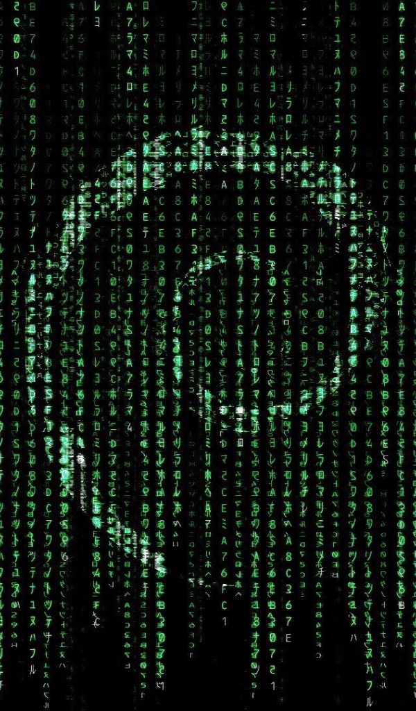 Символ Debian на фоне матрицы