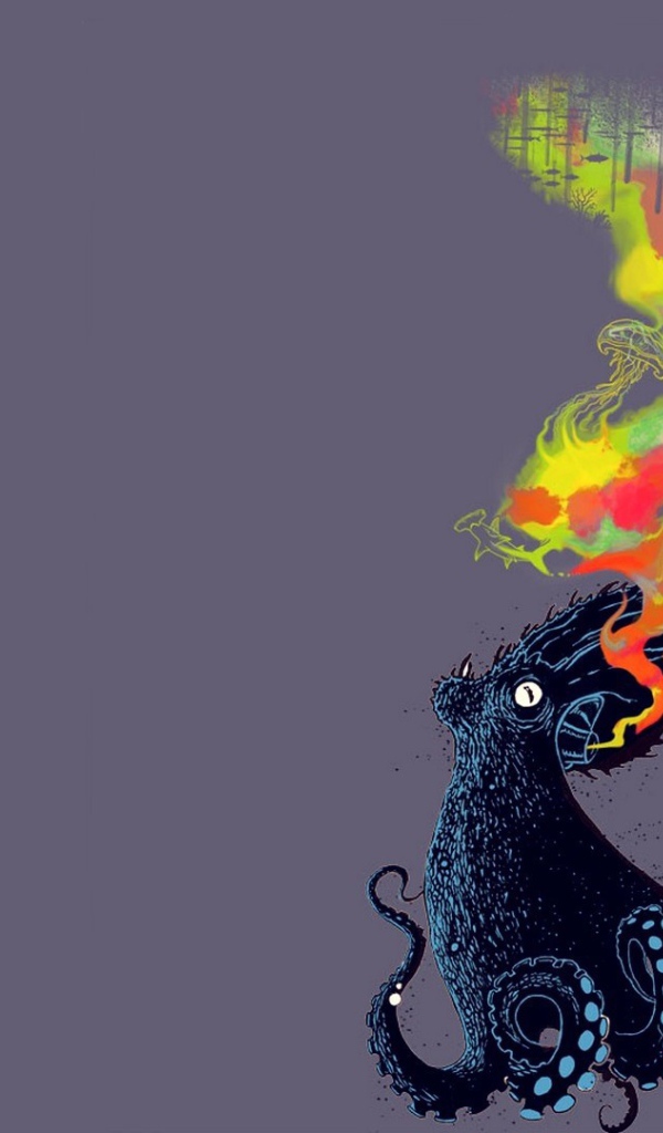 Огнедышащий осьминог, серый фон