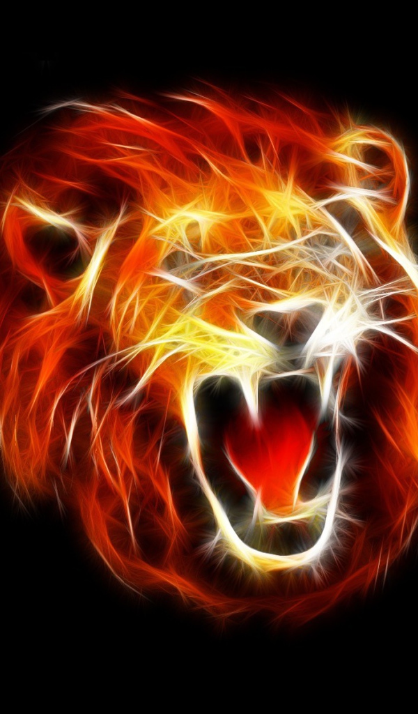 Огненное лицо льва, черный фон