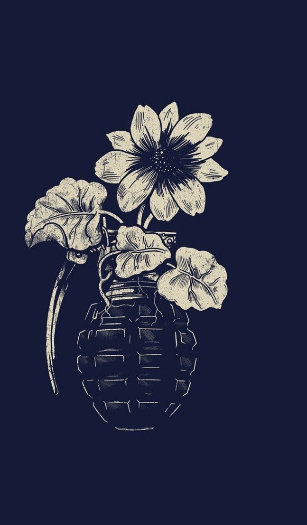 Цветок в гранате, синий фон