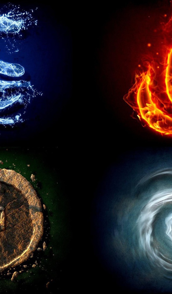 Четыре стихии, черный фон