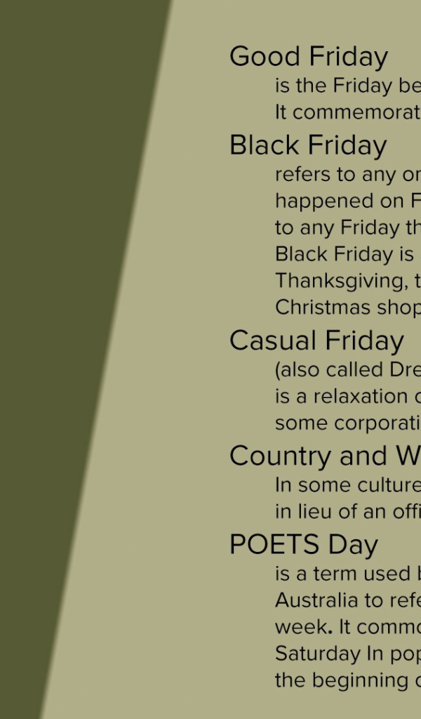 Описание пятницы на английском языке