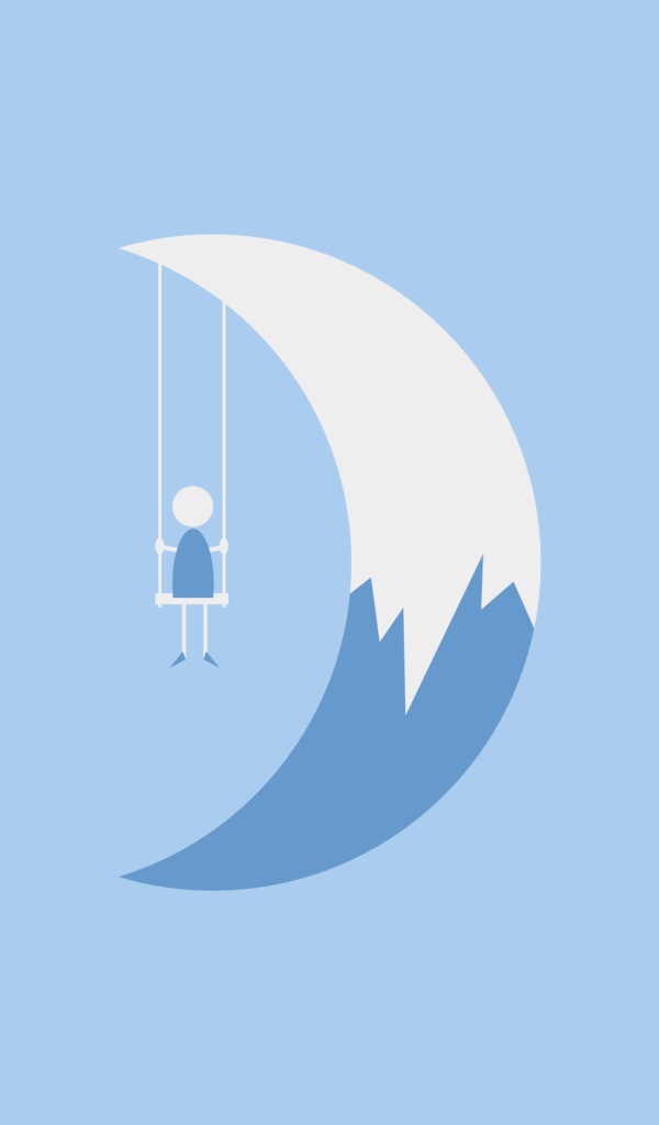 Девочка на луне, голубой фон