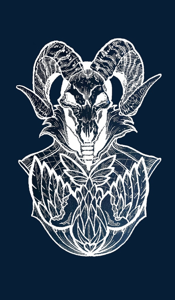 Бог с рогами барана, синий фон