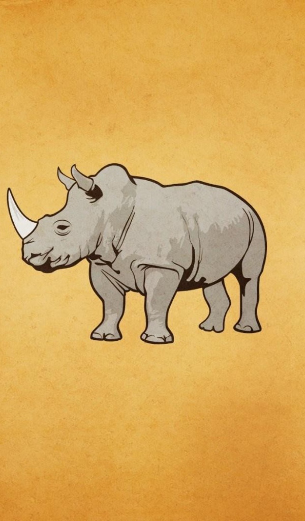 Серый носорог, оранжевый фон