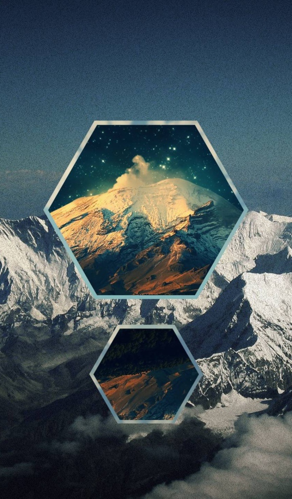 Шестиугольники на фоне гор
