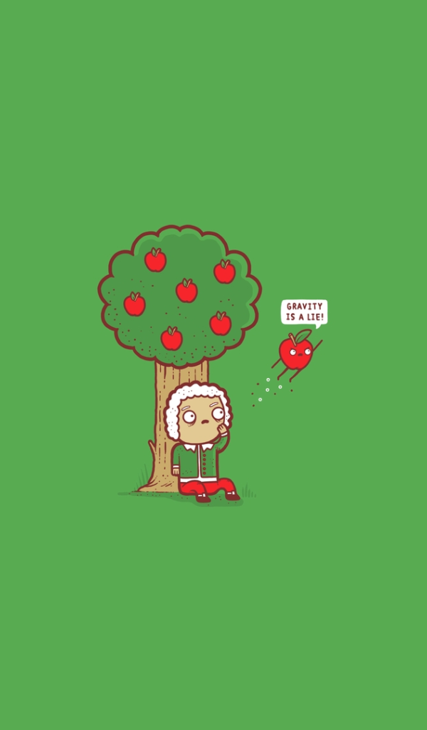 Ньютон под яблоней, зеленый фон