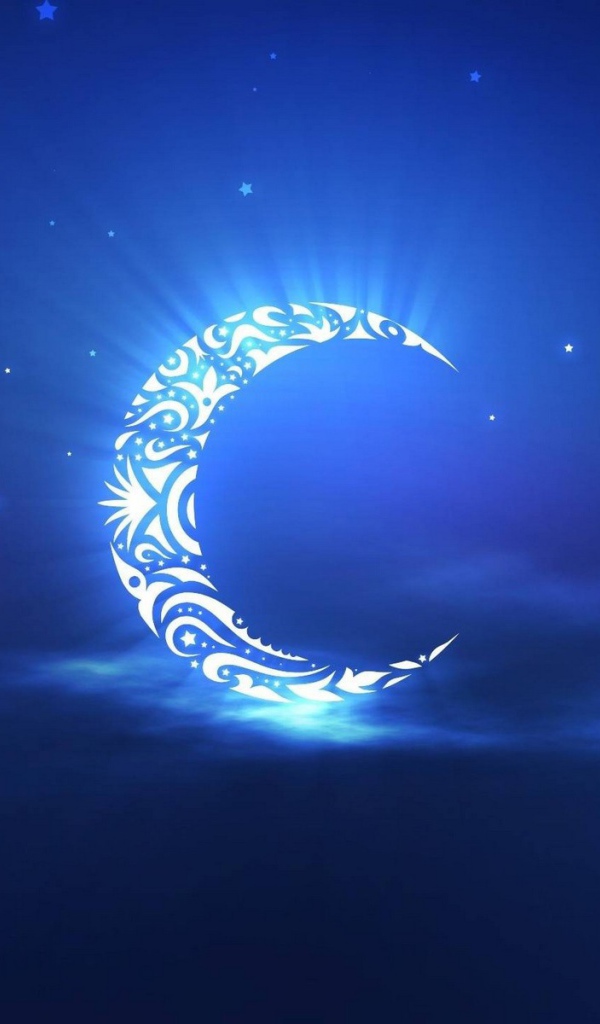 Орнамент на луне, голубой фон