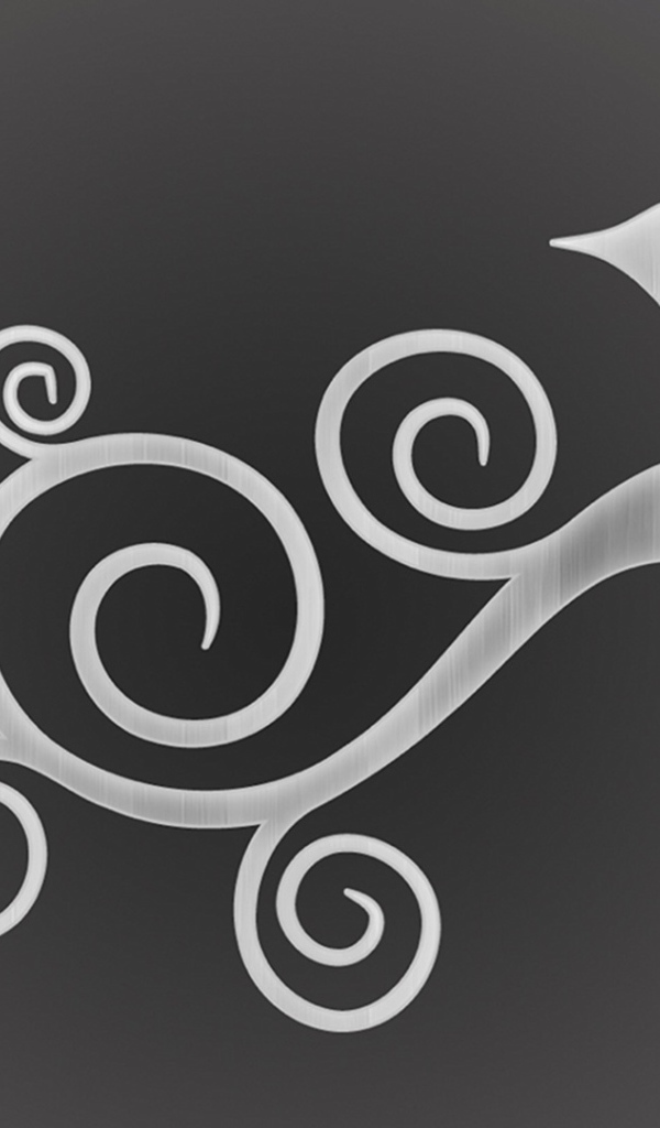 Орнамент птица на ветке, серый фон